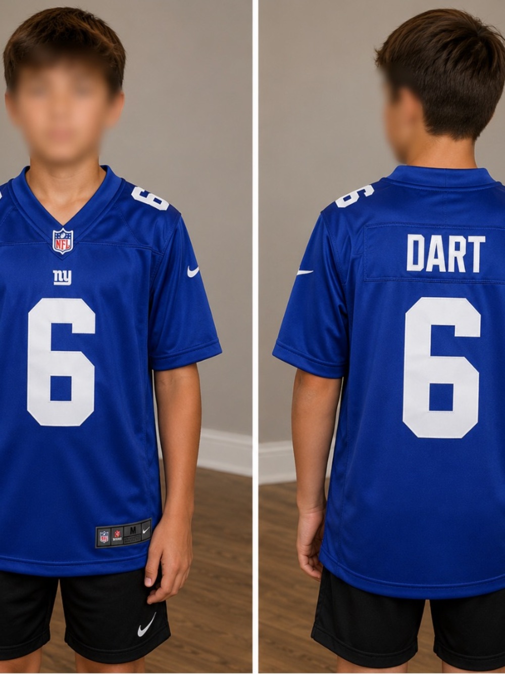 Jaxson Dart #6 New York Giants Blue Kids Youth Medium 10/12 Stitched Jersey